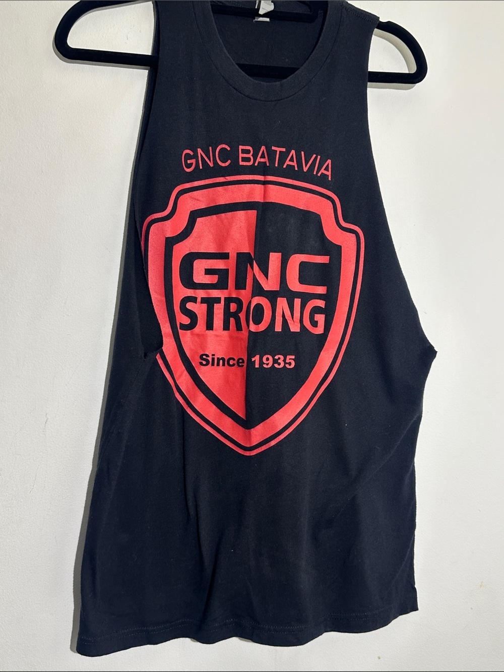 Next Level Apparel Black Muscle Tee with Red GNC Strong Shield